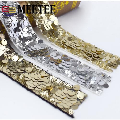 2/4/10Metes 4cm Eco-Friendly Sequins Lace Trims 3D Gold Silver Lace Ribbons for Stage Dance Dress Belt Sewing Accessories