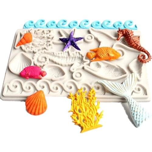 Luyou 1pcs Starfish, Seahorse, Fish Resin Lace Silicone Fondant Mold Cake Decorating Tools Chocolate Gumpaste Moulds FM1983