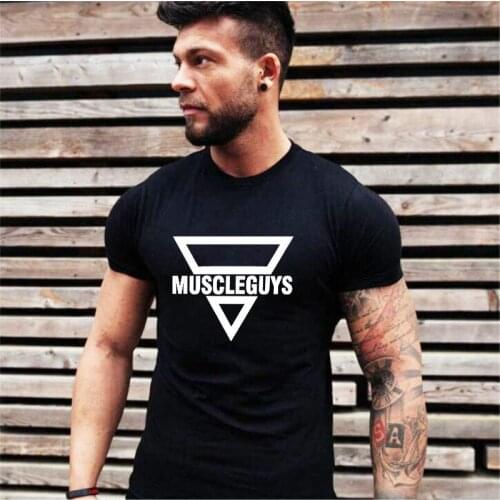 Muscleguys Brand clothing Gyms Tight t-shirt mens fitness t-shirt homme Gyms tshirt men Bodybuilding fitness slim fit Summer top