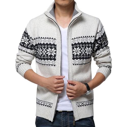 New Autumn Winter Mens Sweater Wool Men Mandarin Collar Solid Color Casual Sweater Mens Thick Fit Brand Knitted Cardigans