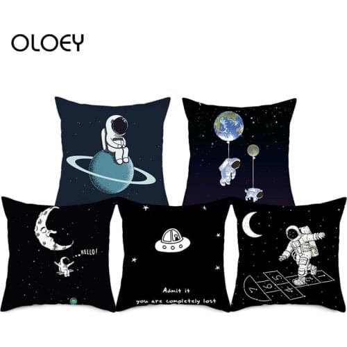 Astronaut Cushion Cover, Square Polyester Cushion Cover, Bedroom Cushion Cover, Family Hotel Decoration Cushion Cover, 45cmx45cm