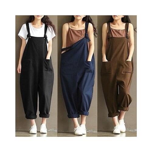 2018 New Womens Casual Loose Linen Pants Cotton Jumpsuit Strap Harem Trousers Overalls Overalls Loose Harem Pants Trousers