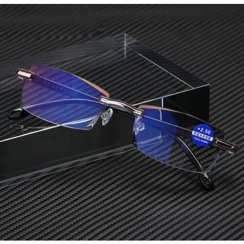 Square Frameless Reading Glasses Women Men Anti Blue Light Presbyopic Glasses Rimless Presbyopia Eyeglasses Diopters +1.0~+4.0