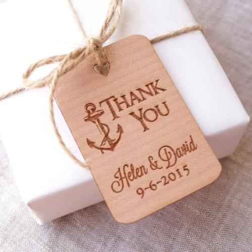 Personalized anchor Wood nautical wedding thank you gift favor hang tags engagement bridal shower party favors invitation labels
