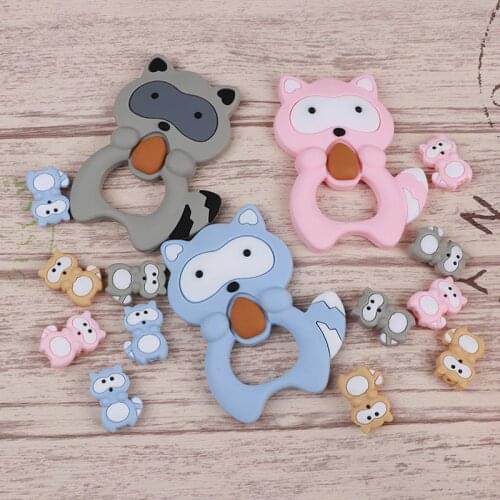Raccoon Silicone Teethers 2pc/lot Teething Baby Toys Silicone pacifiers Pendant bead Necklace Accessories