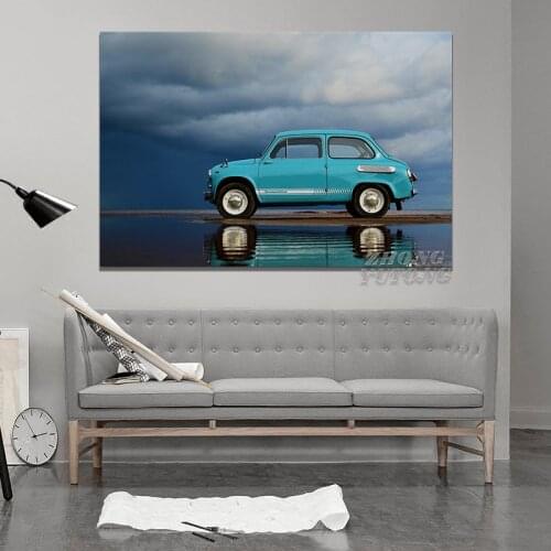 Simple Retro Car Zaporozhets Zaz 965 Blue Color Vehicle Fanart Living Room Home Wall Art Decor Wood Frame Canvas Poster
