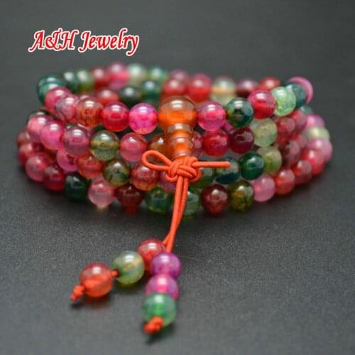 Rose Red Dyed Color Stone 108 Beads Prayer Mala Bracelets Imitated Tourmaline Women Jewelry 10pc/lot