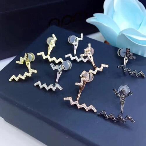 Real 925 Sterling Silver Zigzag Wave Earrings Micro Cubic Zirconia Up and Down Earrings for Women Fashion Party Jewelry