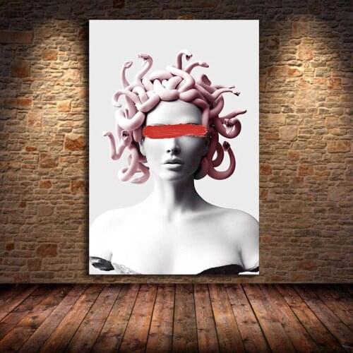 Vaporwave Sculpture Of Medusa Canvas Art Posters Graffiti Art Canvas Paintings On the Wall Cover Face of Medusa Picture Unframed
