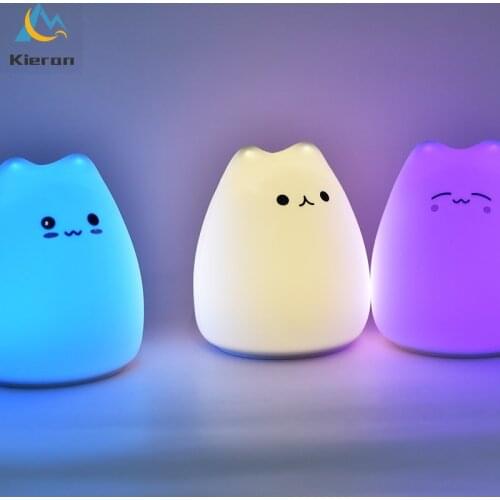 7 Colorful USB LED Cartoon Night Light Animal Cat Silicone Soft Silica Gel Night Lamp Children Baby Gifts Nursery Feeding Lamps