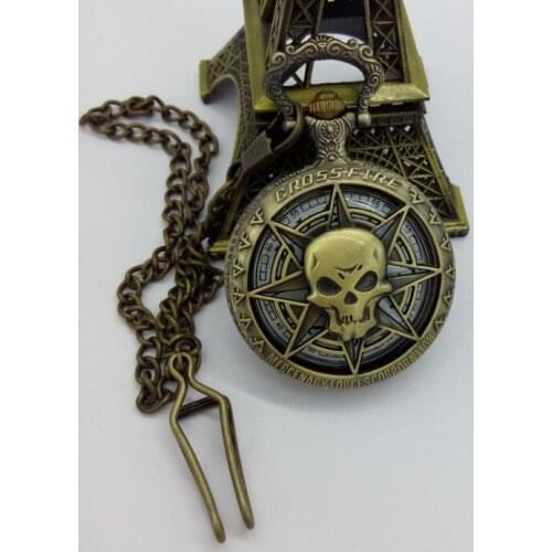 Vintage bronze Fashion quartz Cross Fire Hollow out quartz clock bronze good quality pocket watches