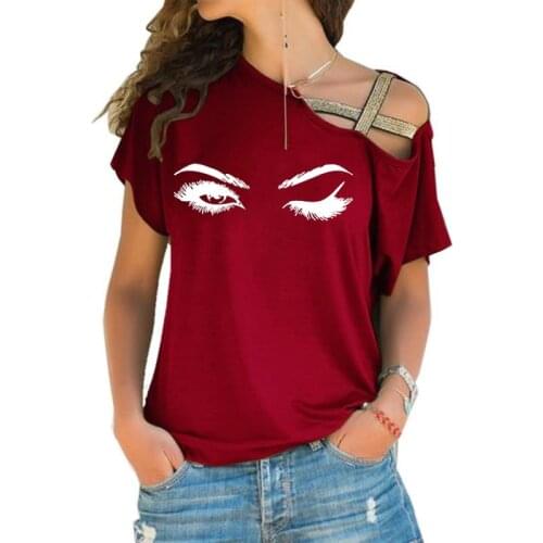 2021 Summer Sexy T-shirt Shoulder Off Loose T-shirt Oversized Print European and American Style Sexy Strapless T-shirt Women