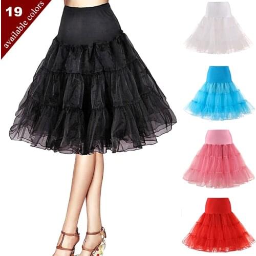 Free Short Organza Halloween Petticoat Lolita Rockabilly Ruffle Vintage Womens 50s Crinoline Tutu Underskirt 26" For Cosplay