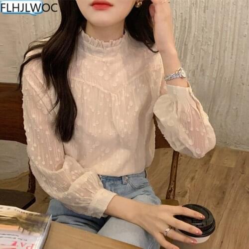 White Lace Crop Tops Blusas Retro Vintage Women Basic Shirts Fall Stand French Style Design Chic Cute Sweet Girls Shirt Blouses