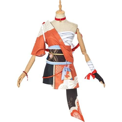 Game Genshin Impact Yoimiya Female Fashion Combat Uniform Activity Party Role Play Clothing Cosplay Costume Halloween Dress Up