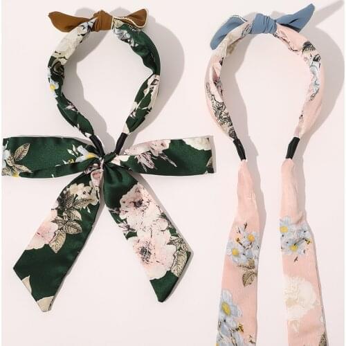 Women Print Braided Scarf Headband Large Bow Hairbands Long Satin Ribbon Hair Head Bands Headpiece Hair Accessories for Braids