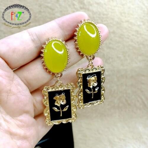 F.J4Z Trend Earrings for Women 2021 Vintage Enamel Rose Square Drop Earring Lady Special Gifts pendientes rosas novia boda