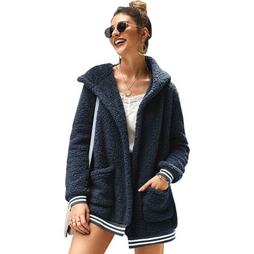 2019 Women Teddy Fleece Sweater Sherpa Fleece Cardigan Large Pockets Elastic Hem Warm Coat Female Winter Fall Streetwear