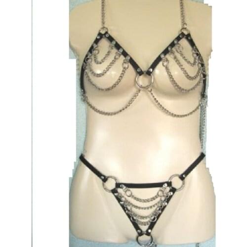 Women Punk Leather Harness Body Bondage Belt Sexy THONG Chain Chest belt Harajuku Rivet Stud Handmade Sculpting goth shapers