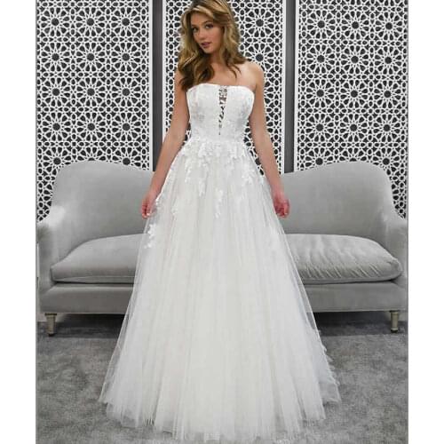 Newest Wedding Dress A-Line Deep V-Neck Neckline Strapless With Lace Sleeveless Plus Sizes Bride Gown 2021 Vestidos De Novia