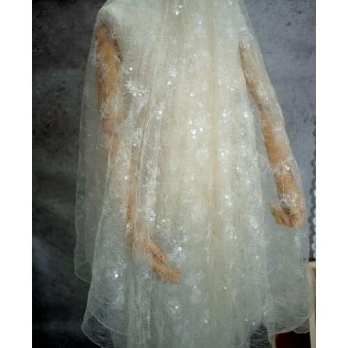 1meters /lot sequin tulle lace fabric in white net wedding lace embroidery lace , craft fabric 150cm wide