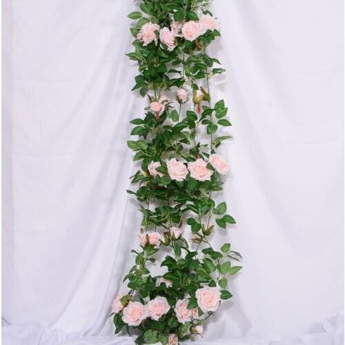 2M Rose Artificial Flowers Vine Christmas Garland Hanging for Wedding Home Arch Decoration Rattan Fake Plants Leaves Flower