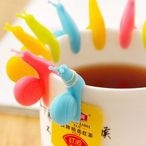 5Pcs/Set Tea Bag Holder Silicone Cute Snail Shape Tea Pot Novelty Bag Clips Drinkware Tableware Decoration