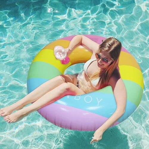 2019 Rainbow swimming ring Inflatable Swimming Float Pool Float for Adult children Tube Raft Kids Swim Ring Summer Water Fun Toy