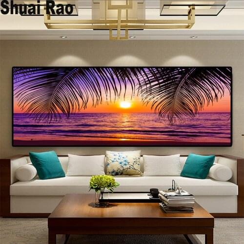 3d Sea Beach Sunsets Natural Coconut Palm Panorama Landscape mosaic 5d diy diamond painting full square round diamond embroidery