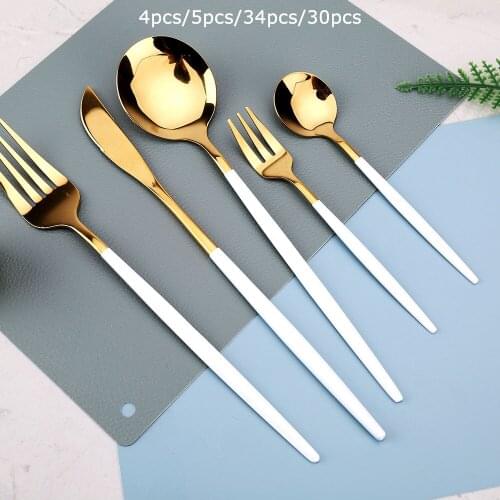 4-5-24-30Pcs/Sets Tableware Kitchen Stainless Steel Utensils Cutlery Dinner Complete Lunch Dishes Knife Fork Spoons Dinnerware