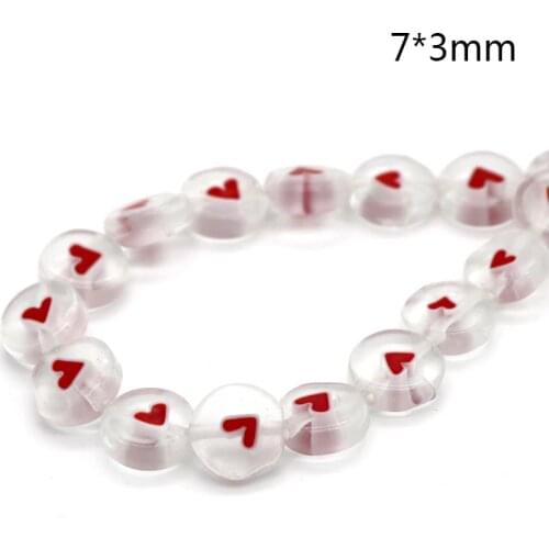 Wholesale Handmade Lampwork Glass Beads 48pcs/lot 7*3mm Flat Round Pink Heart Pattern Beads For Cute Girl Jewelry DIY Making