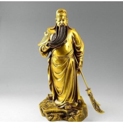 57cm China Brass Copper Dragon Sword Guan Gong Guan Yu Buddha God Bodhisattva Statue