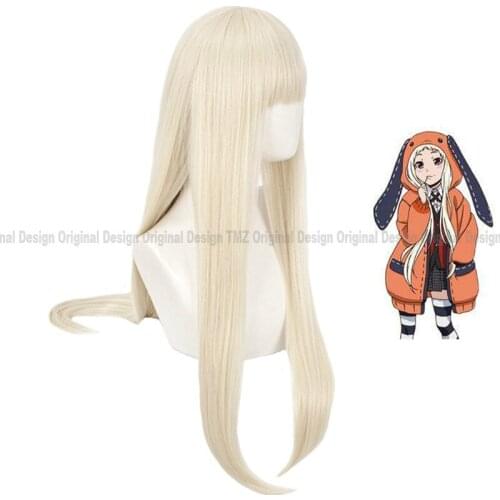 Anime Cosplay Anime Runa Yomozuki Wigs Long Straight Wig Natural Gold with Neat Bang Heat Resistant Synthetic Wigs for Girls