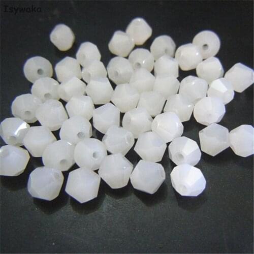 Isywaka solid white 6mm 48PCS Bicone Austria Crystal Beads charm Glass Beads Loose Spacer Bead for DIY Jewelry Making