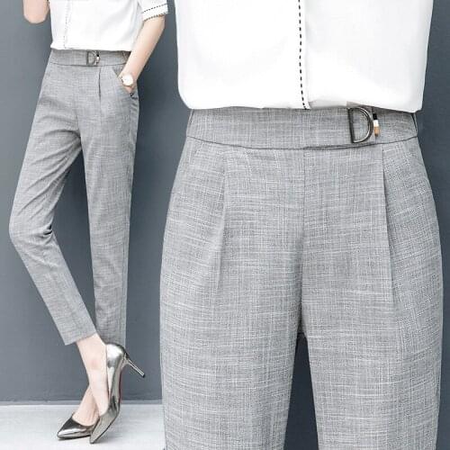 Womens trousers summer new 2019 casual loose harem pants female nine points thin section high waist cotton and linen pants