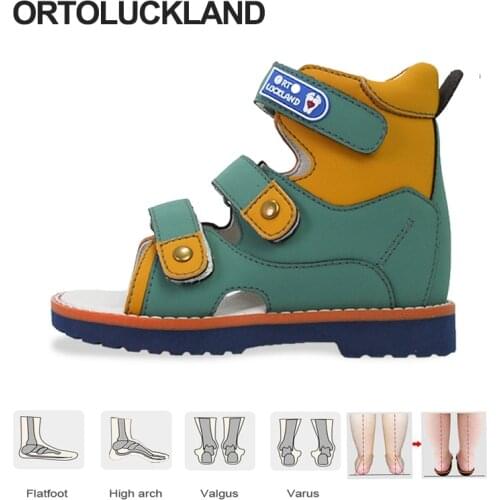 Ortoluckland Fashion Boys Leather Sandals Summer Baby Orthopedic Shoes For Kids Toddler Teenager Flatfoot Footwear 2 Years Old