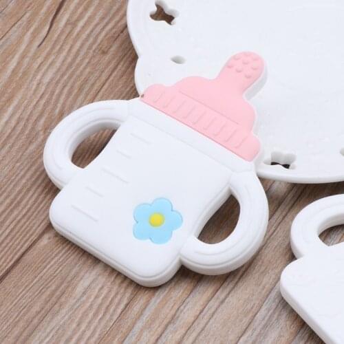 Milk Bottle Baby Teether BPA Free Silicone Chew Charms Baby Teething Gift Toddler Toys 63HE