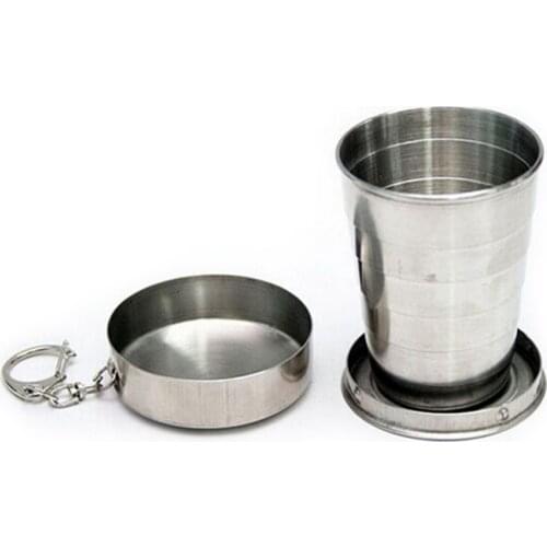 75ML Stainless Steel Folding Cup Travel Tool Kit Survival EDC Gear Outdoor Sports Mug Portable for Camping Hiking Lighter