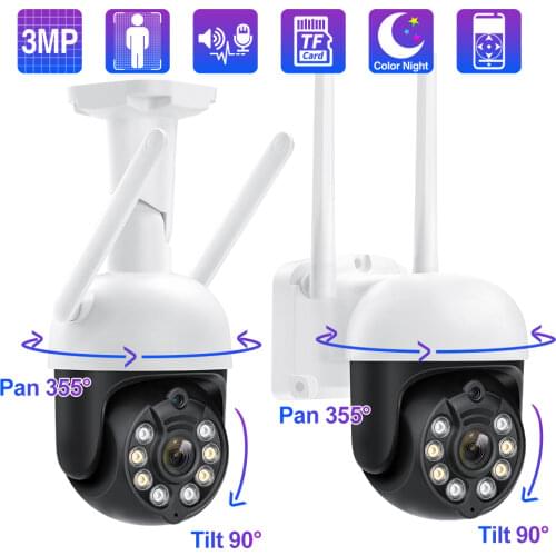 Techage 1080P 3MP Wireless IP Camera Security Wifi PTZ Camera Outdoor Two-way Audio Color Night Vision Auto Tracking CCTV Video