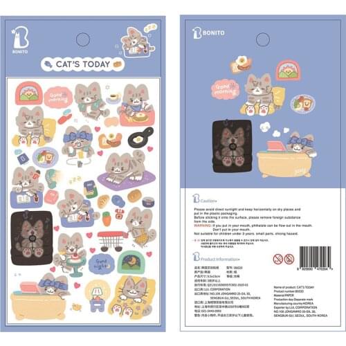 Korea Brand BONITO Cute Cats PVC Adhesive Stickers Seal DIY Diary Craft Stationery Scrapbooking Decoration Supplies