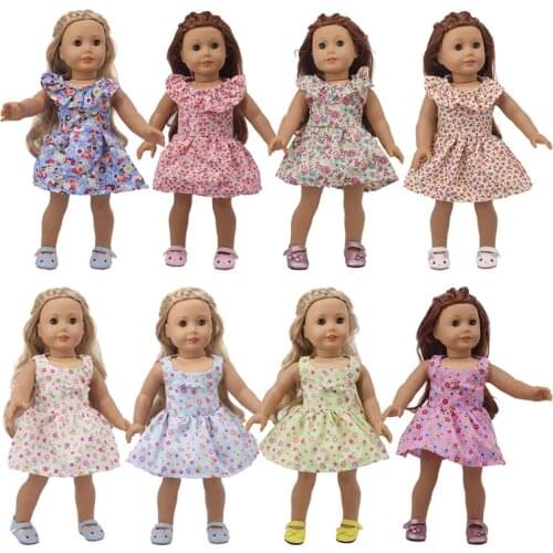 Doll Floral Short Sleeve Dress Fit 18 Inch American Doll And 43cm Baby New Born Doll，Our Generation ,DIY Gift For Childrens