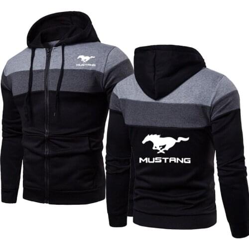 Spring Autumn Mens Zip Jacket Mustang Car Logo Print Fashion Casual Splicing Mens jackets High Quality Cotton Sports jacket