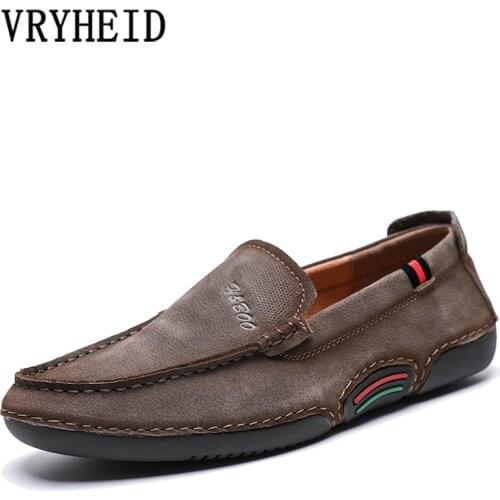 VRYHEID New Spring Autumn Men Loafers Genuine Leather Casual Flat Shoes Slip On Comfortable Driving Shoes Breathable Moccasins