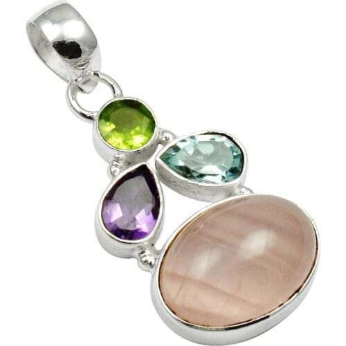 Lovegem Genuine Rose Quartz + Peridot + Amethyst + Blue Topaz 925 Sterling Silver , 42.9 mm, AP4430