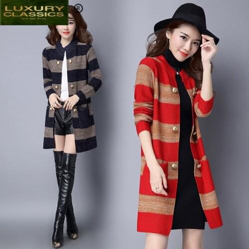 Fashion Long Sweater Cardigan Women Clothes 2021 Korean Vintage Striped Knitted Coat Female Ladies Pull Femme Blusa W1139