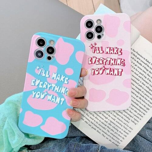Fashion Cute Pink Blue Cow Pattern Phone Case For iPhone 12 11 Pro XR X XS Max Mini 7 8 Plus Soft Back Luxury Phone Cover Case