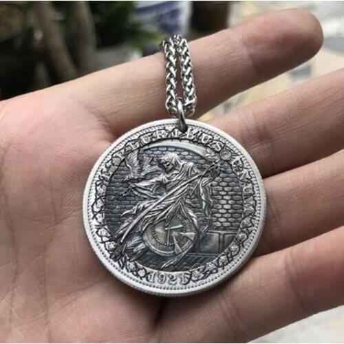 Grim Reaper Skull Coin Pendant Retro Fashion Necklace Mens Necklace Best Choice