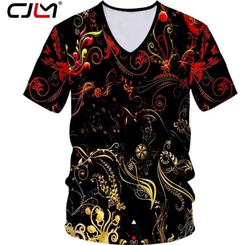 CJLM Mens V Neck Tshirt Dropshipping Customized Print Flower Pineapple 3D T-shirt Male Workout Fitness Casual Tee Shirts