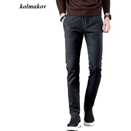 2020 Kolamkov New Arrival Fashion Style Men Leisure Pants High Quality Solid Straight Mens Sashes Trousers Plus Size 28-36