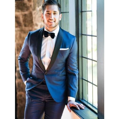 ANNIEBRITNEY Navy 2 Piece Slim Fit Men Formal Suit Tailor Made Groom Wedding Tuxedo 2 Piece Prom Wedding Business Men Suit Set